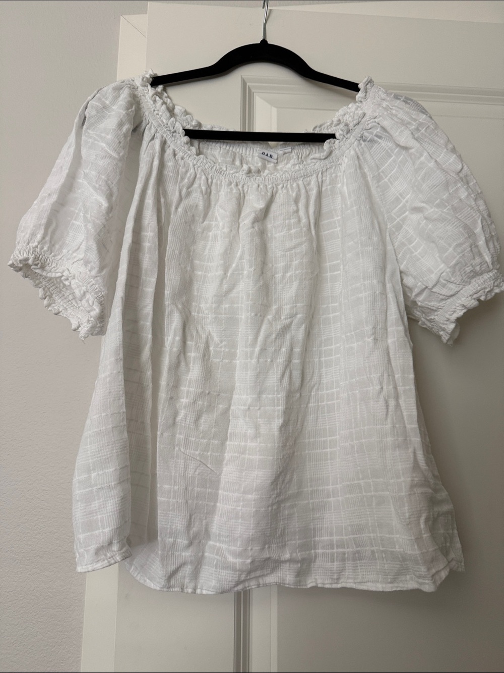 GAP White Smocked Off-Shoulder Puff Sleeve Blouse